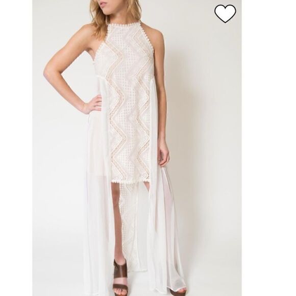 Line & Dot Lyon Lace Hi-Lo Maxi Dress Cream NWT - Picture 3 of 5